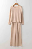 Round Neck Long Sleeve Top and Drawstring Pants Lounge Set.