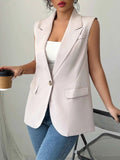 One Button V-Neck Blazer Vest Coat.