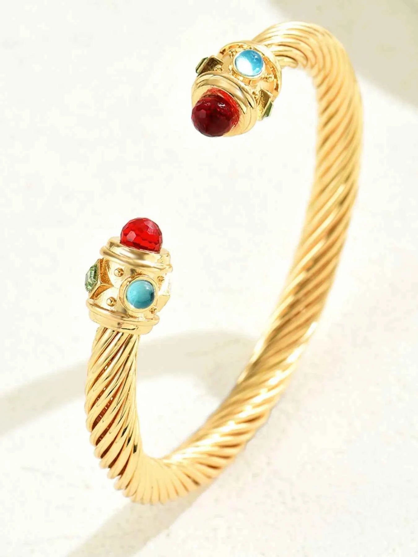 18K Gold-Plated Stainless Steel Twisted Cable Cuff Bracelet.
