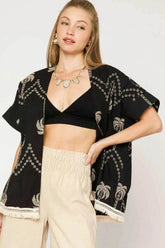 Umgee Open Front Embroidered Fringe Kimono.