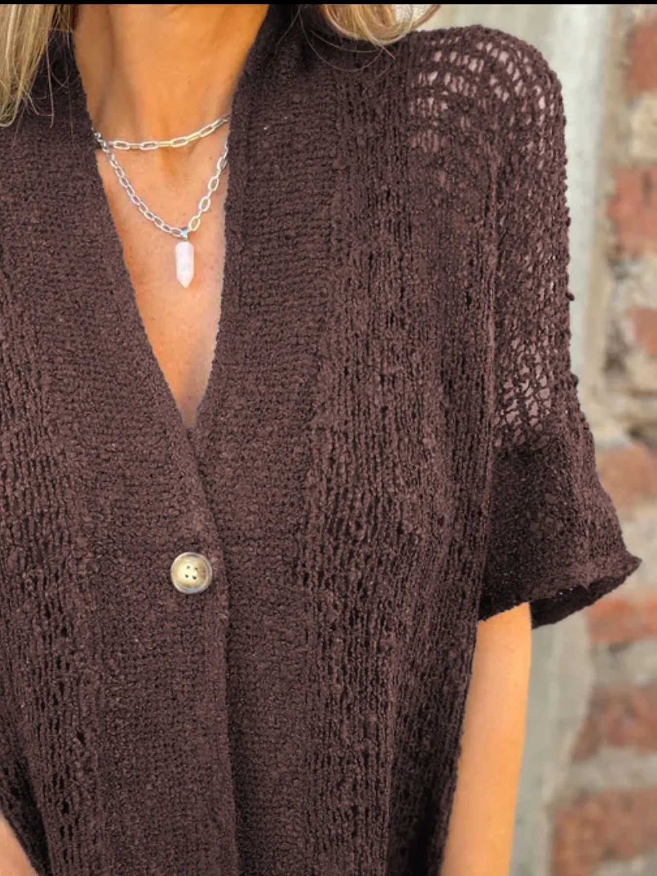 Plus Size One Button Openwork Cardigan.