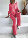 Johnny Collar Long Sleeve Top and Pants Sweater Set - EBYNN
