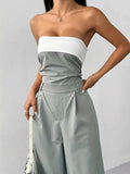 Strapless Color Block Wide Leg Jumpsuit.