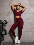 Round Neck Short Sleeve Top and Leggings Active Set.
