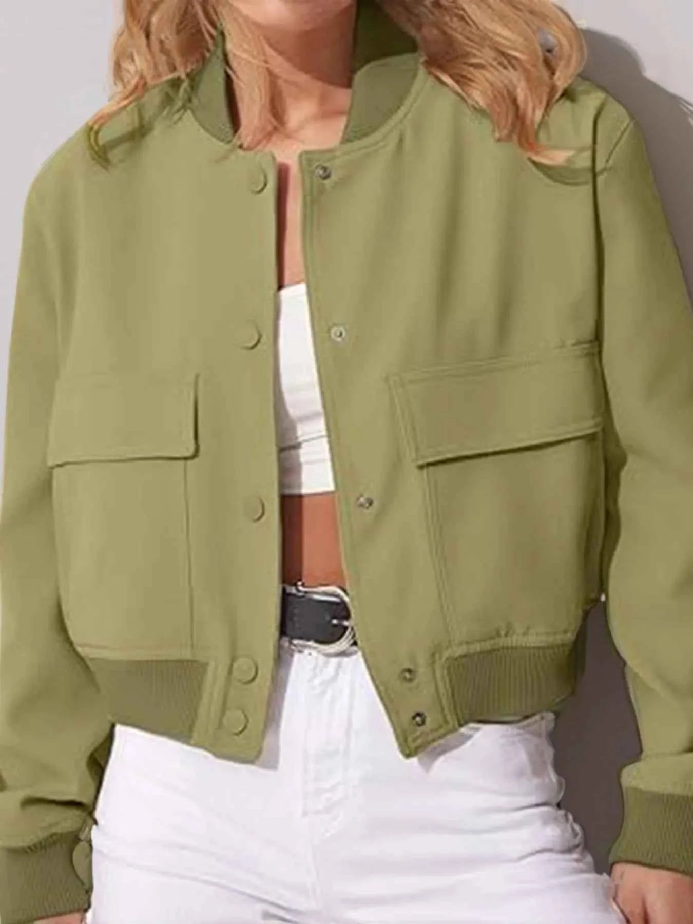 Plus Size Cropped Snap Down Jacket.