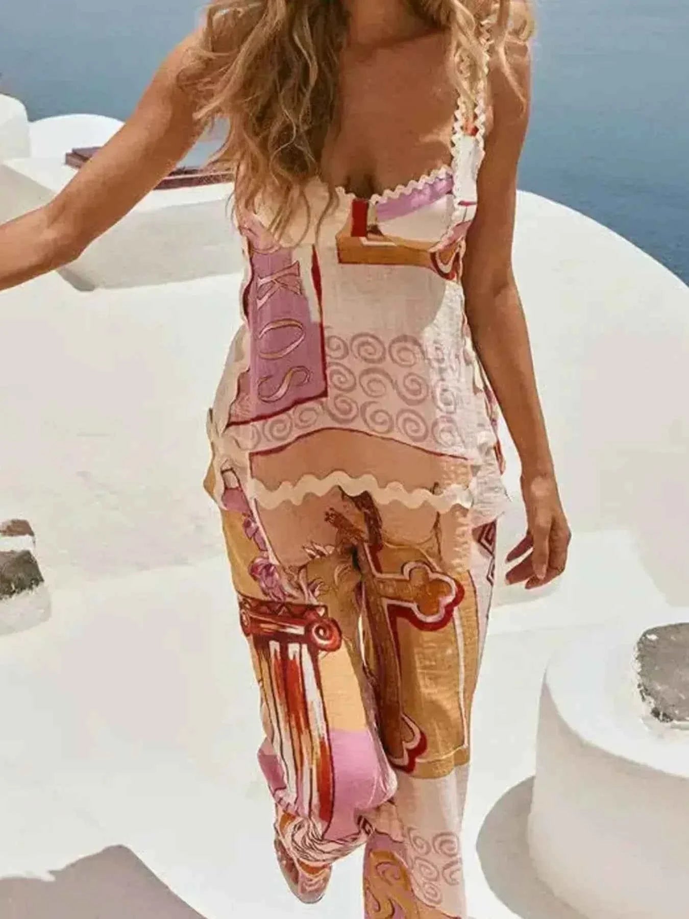 Tie Back Printed Cami and Pants Set.