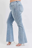 Judy Blue Plus Size Mid Rise Flare Jeans with Rhinestone Detail.