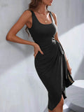 Wrap Tank Midi Dress with Asymmetric Hem.