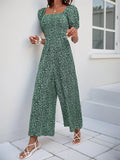 Printed Square Neck Puff Sleeve Jumpsuit.