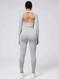 Back Crisscross Long Sleeve Top and Leggings Active Set.