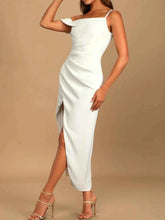Split Asymmetrical Neck Midi Dress.