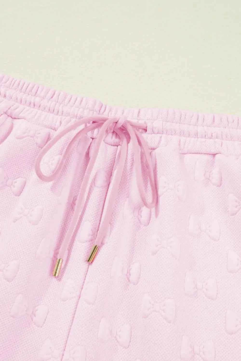 Bow Jacquard Ruffle Top Set with Cap Sleeve and Shorts - EBYNN