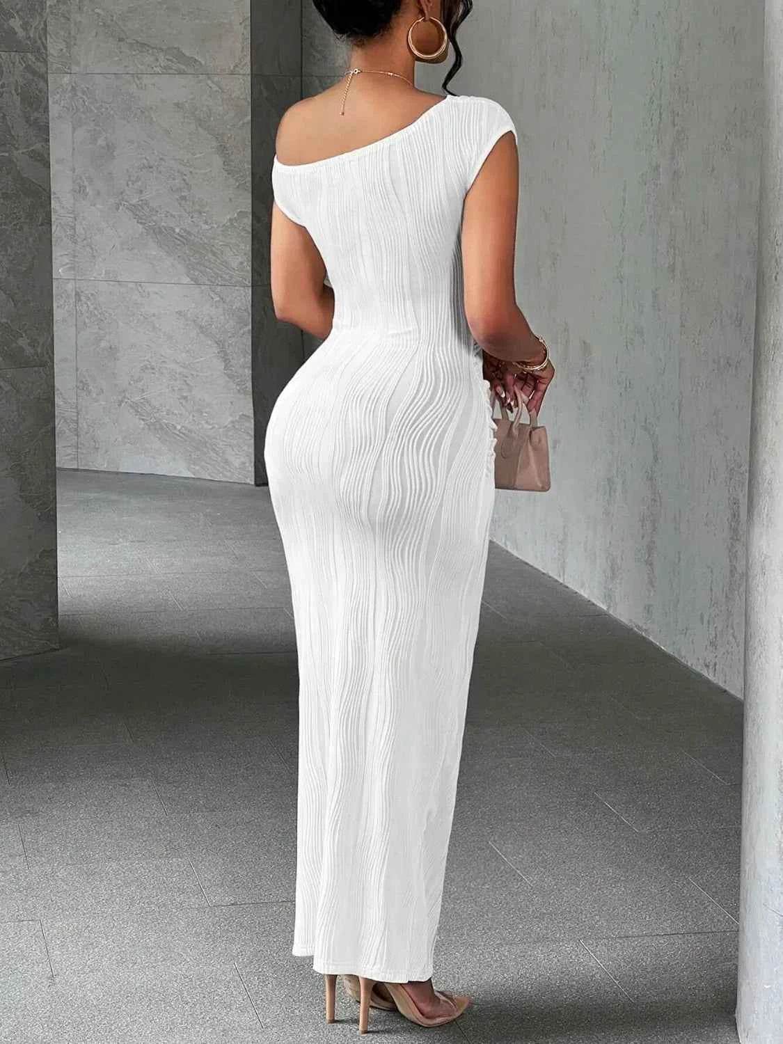Textured Single Shoulder Maxi Dress.
