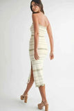 MABLE Contrast Striped Crochet Knit Midi Dress.
