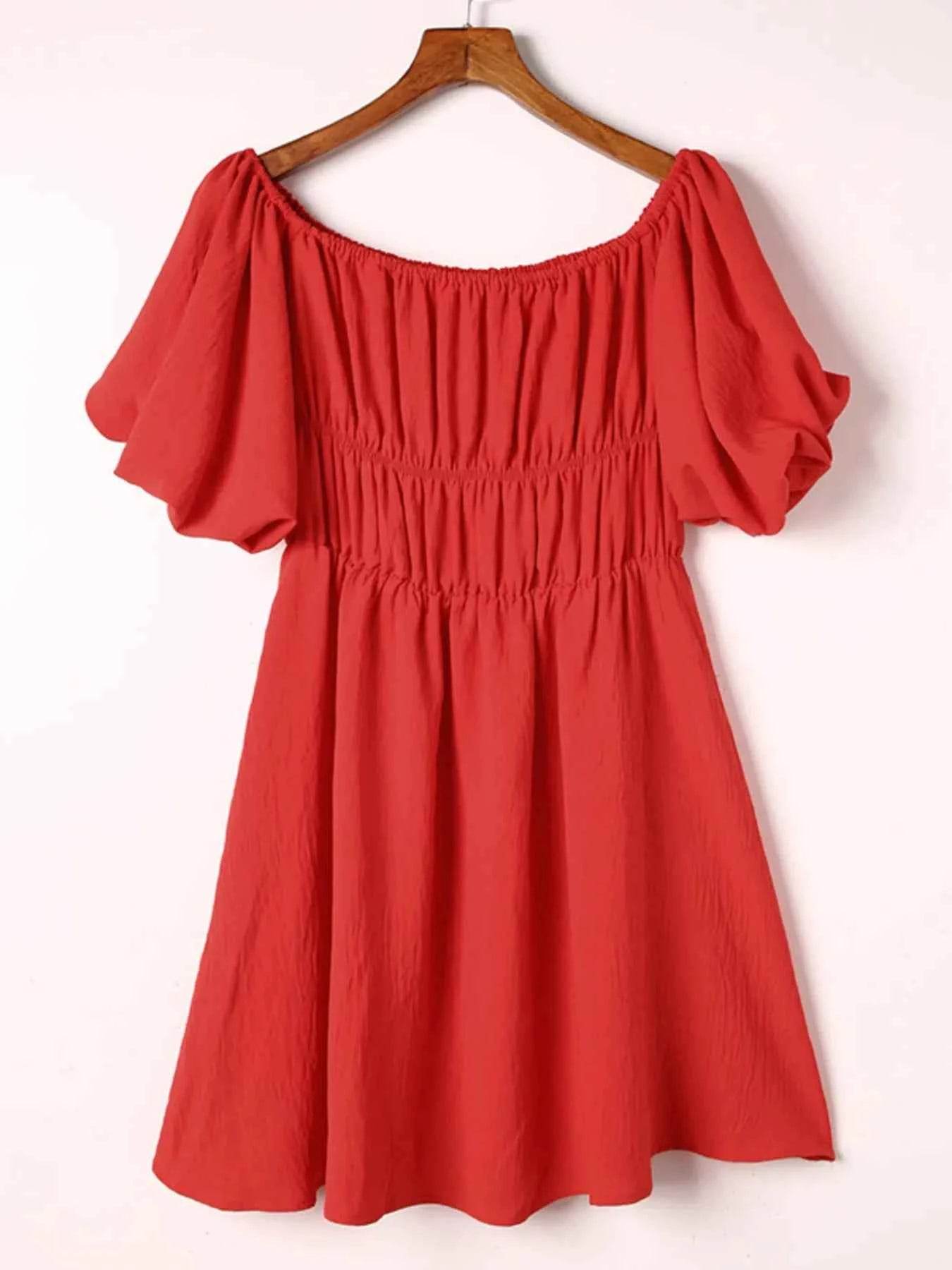 Off-Shoulder Puff Sleeve Mini Dress.