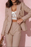 Plus Size Full Size Lapel Collar Blazer and Pants Set - EBYNN