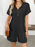 Button Detail Collared Neck Short Sleeve Romper.