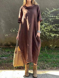 Plus Size Casual Loose Fit Round Neck Midi Dress.