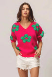 BiBi Pearl Beads Flowers Sweater Top.
