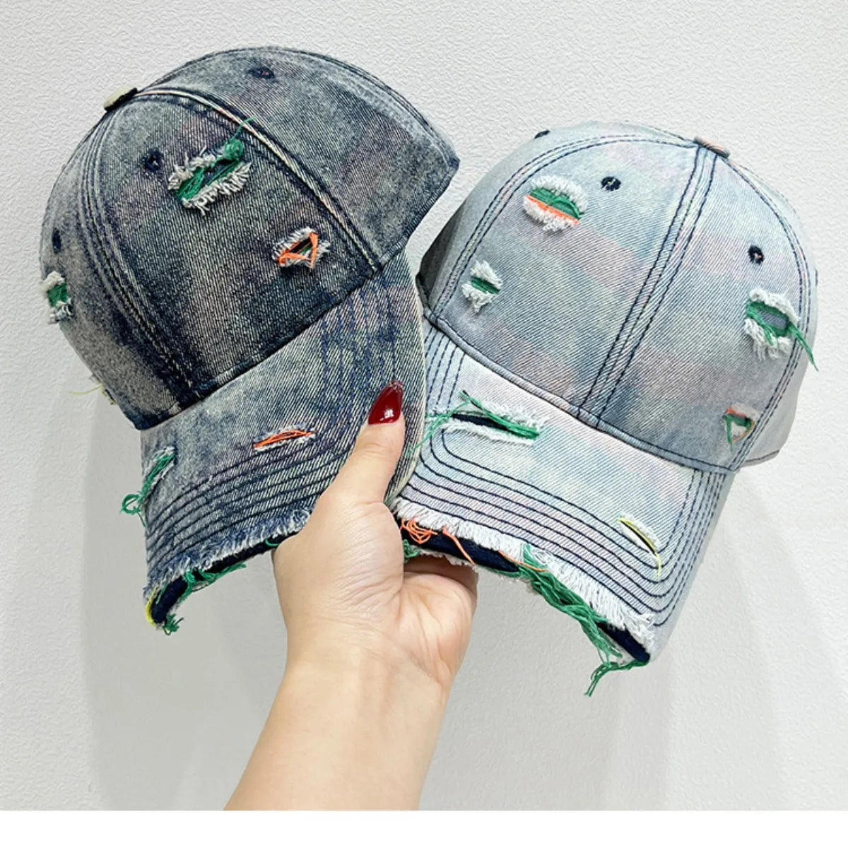 Distressed Adjustable Cotton Baseball Cap.