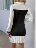 Two Tone Pleated Long Sleeve Shirt Dress.