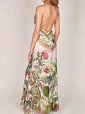Printed Halter Neck Backless Maxi Dress.