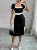 Two-Tone Short Sleeve Bodycon Dress.