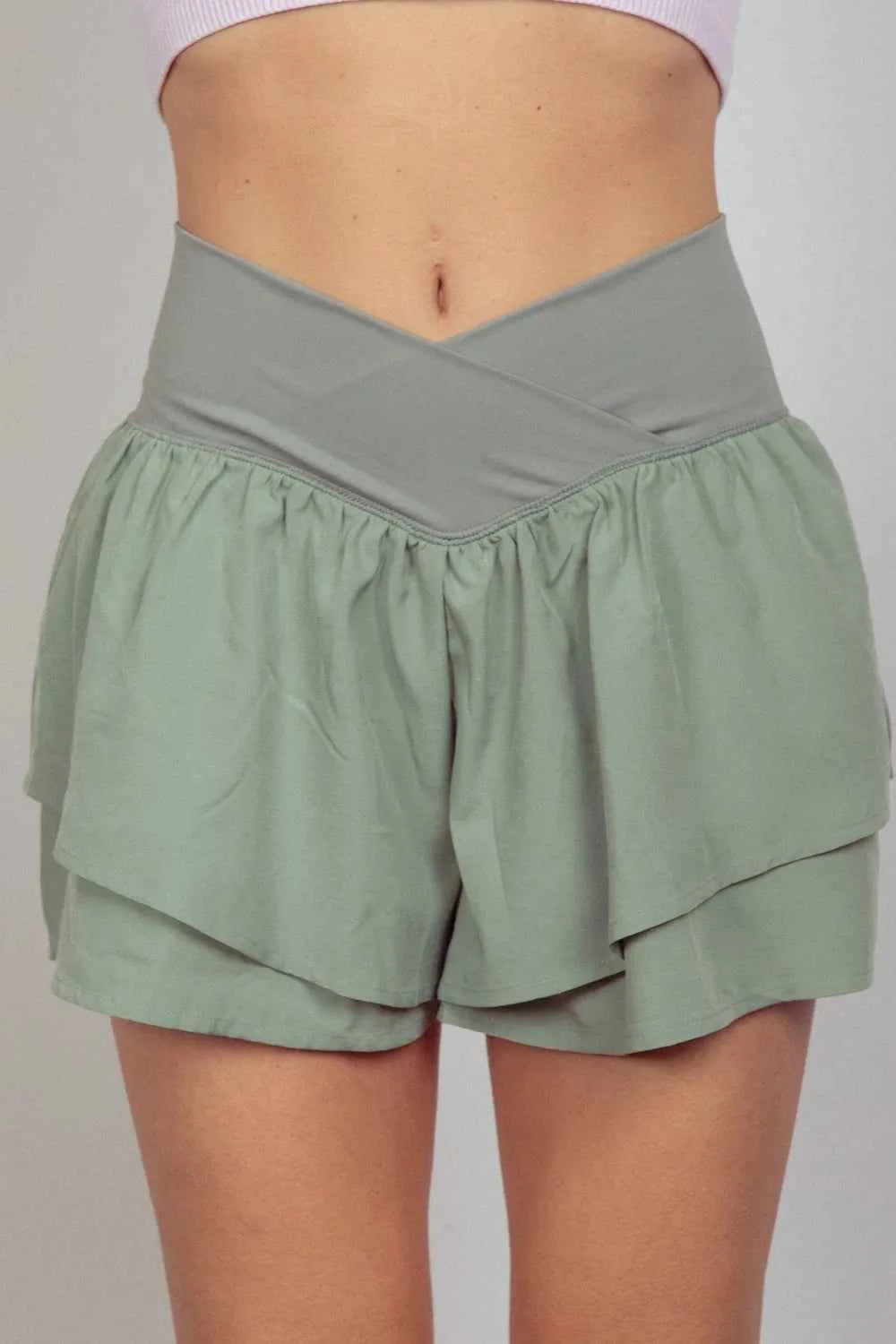 V-Shaped High Waist Layered Active Shorts.