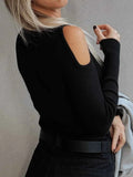 Ribbed Knit Cold Shoulder Sweater.