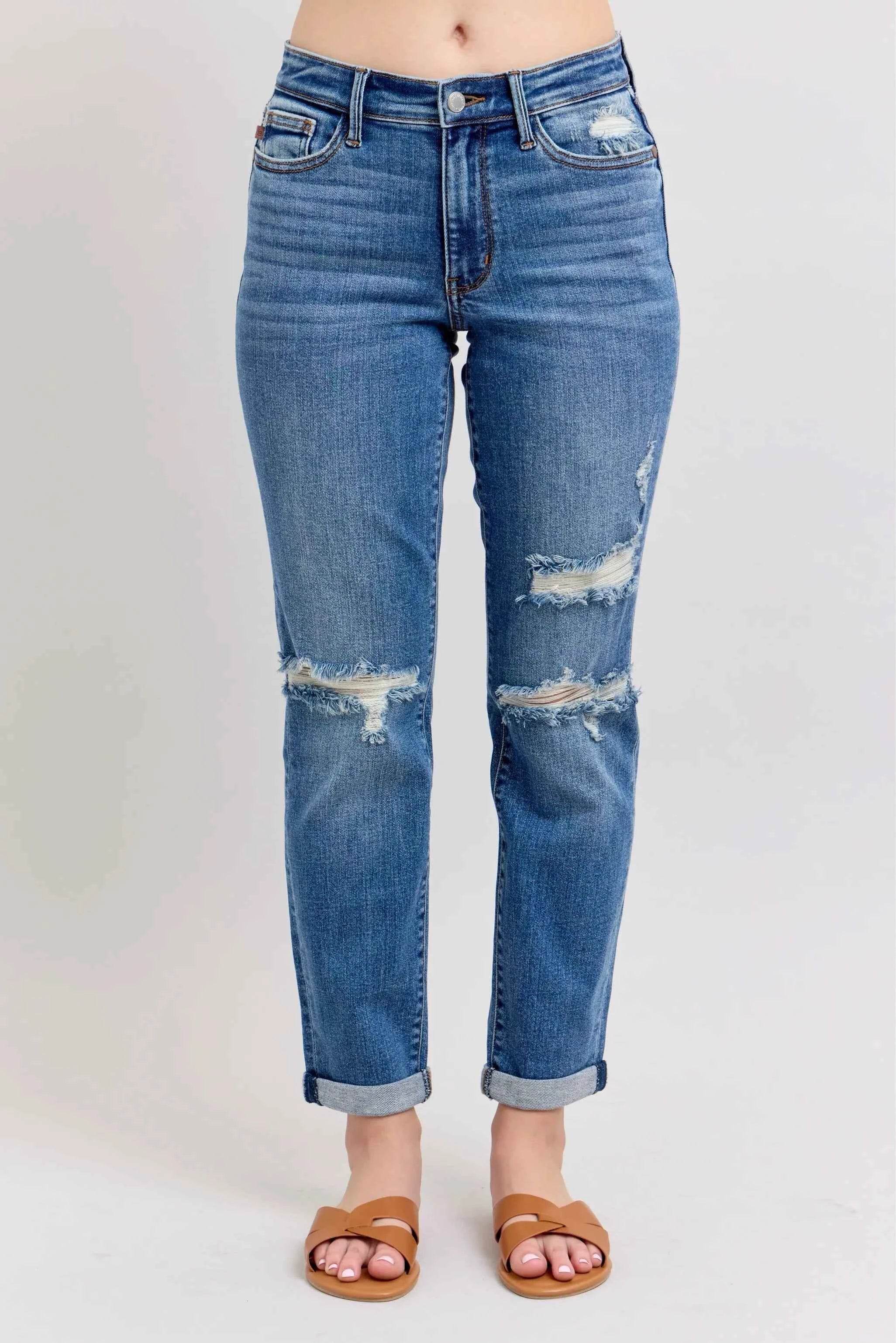 Judy Blue Plus Size Mr Vintage Wash Boyfriend Fit Jeans.