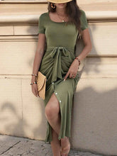 Round Neck Tie-Waist Bodycon Dress.