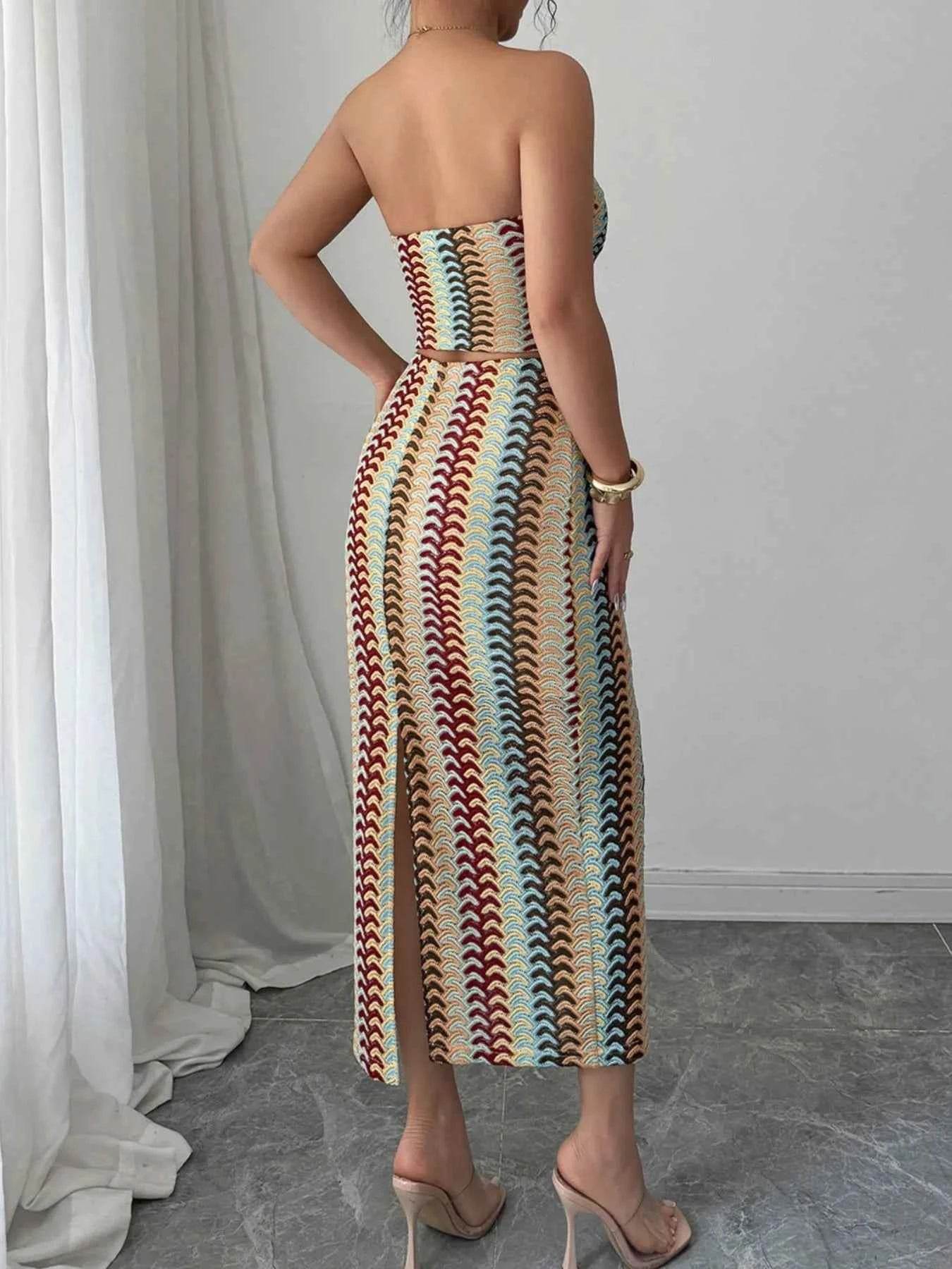 Printed Tube Top Skirt Set with Slit for Effortless Style - EBYNN