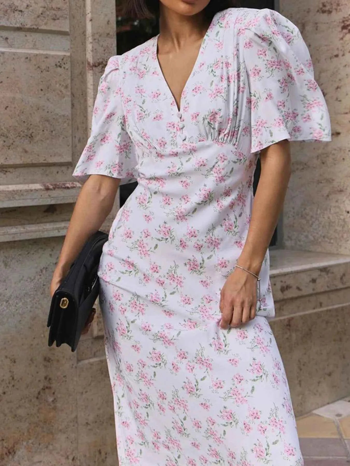 Floral Print Short Sleeve Dress.