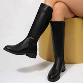 Women's Leather Knee-High Block Heel Boots.