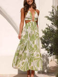 Tropical Print Backless Maxi Sleeveless Dress.