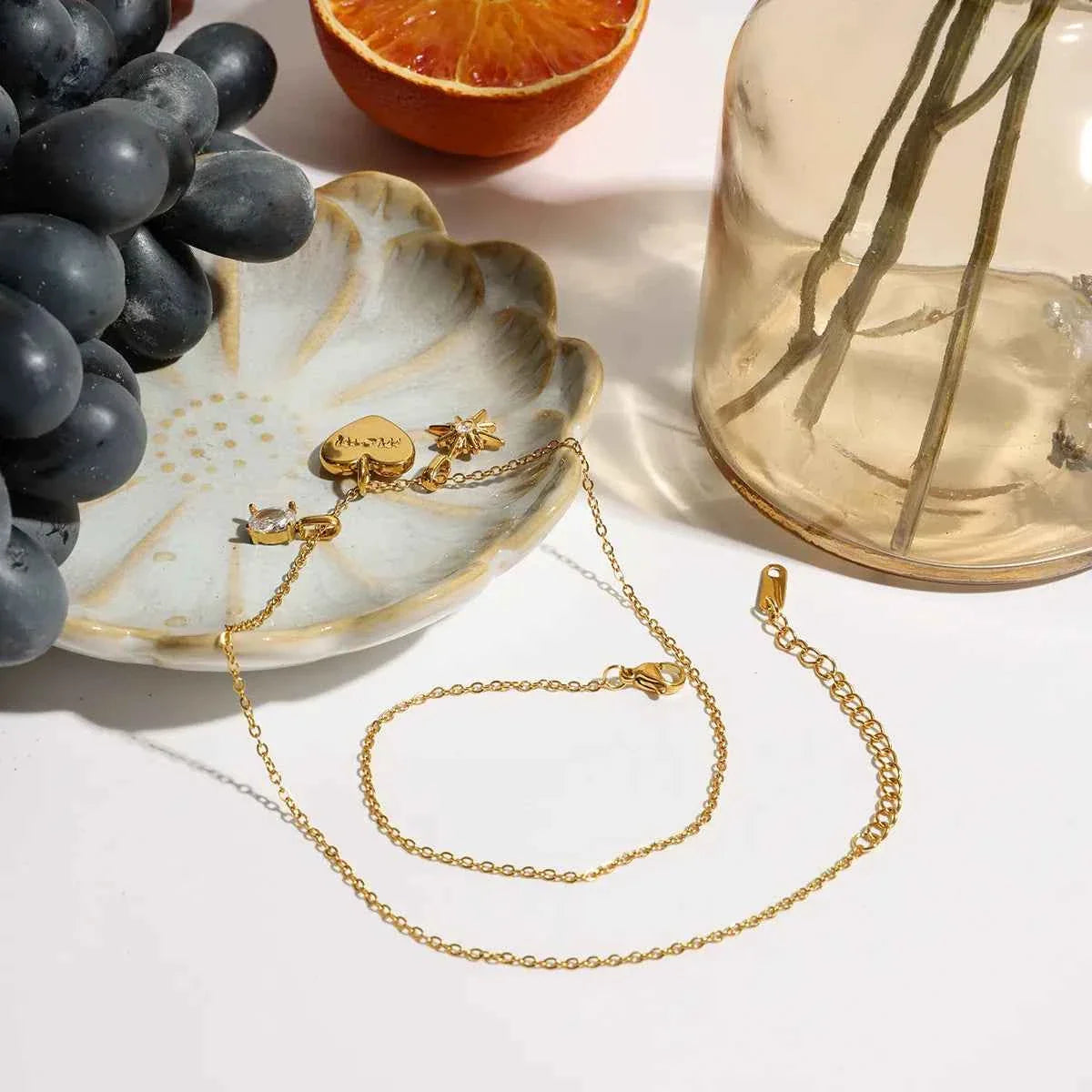 18K Gold-Plated Zircon Heart Pendant Necklace.