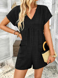 V-Neck Casual Short Sleeve Romper with Pockets.