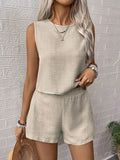 Round Neck Sleeveless Top and Shorts Set - EBYNN