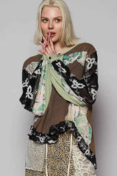 Floral Patchwork Crochet Sleeve Oversized Blouse.