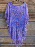 Plus Size Fringe Round Neck Cover-Up.