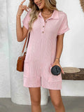 Button Detail Collared Neck Short Sleeve Romper.