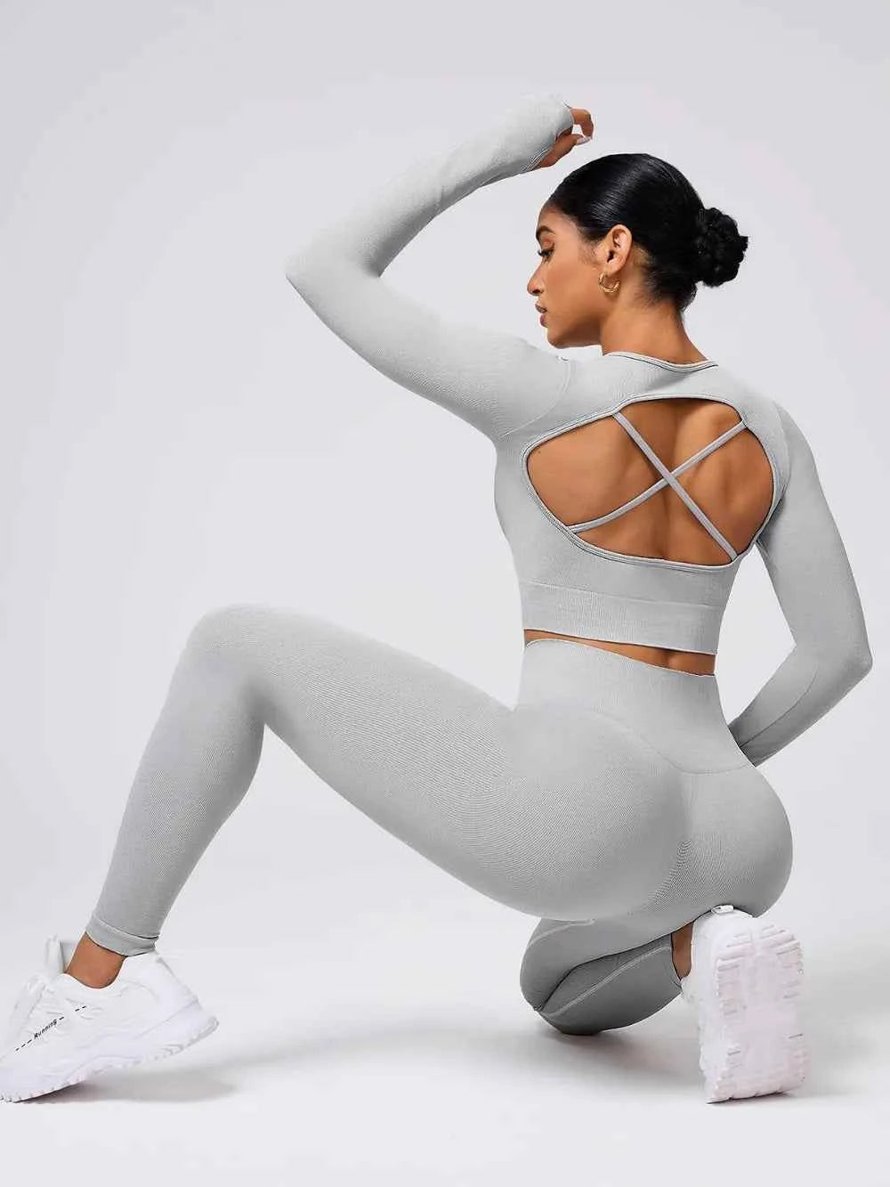 Back Crisscross Long Sleeve Top and Leggings Active Set.