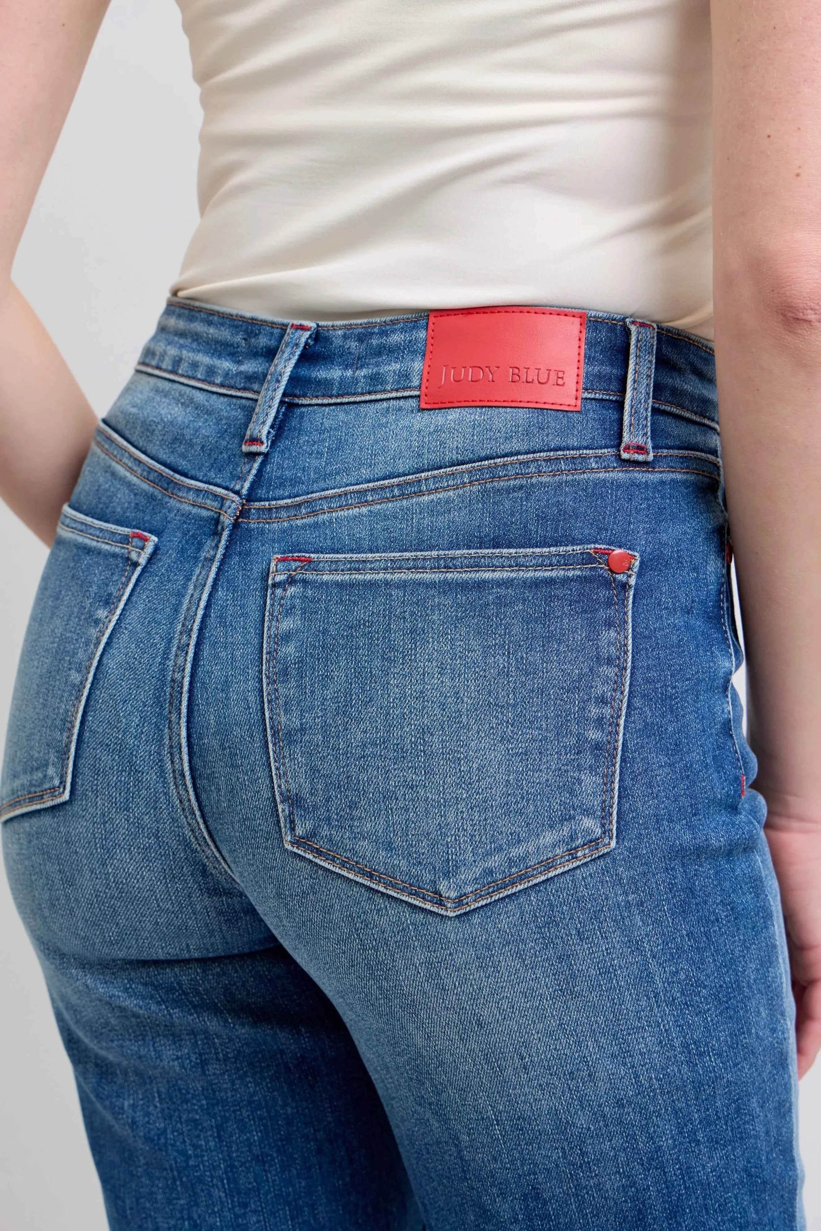 Judy Blue Plus Size Mr Plaid Print Cuff Boyfriend Jeans.