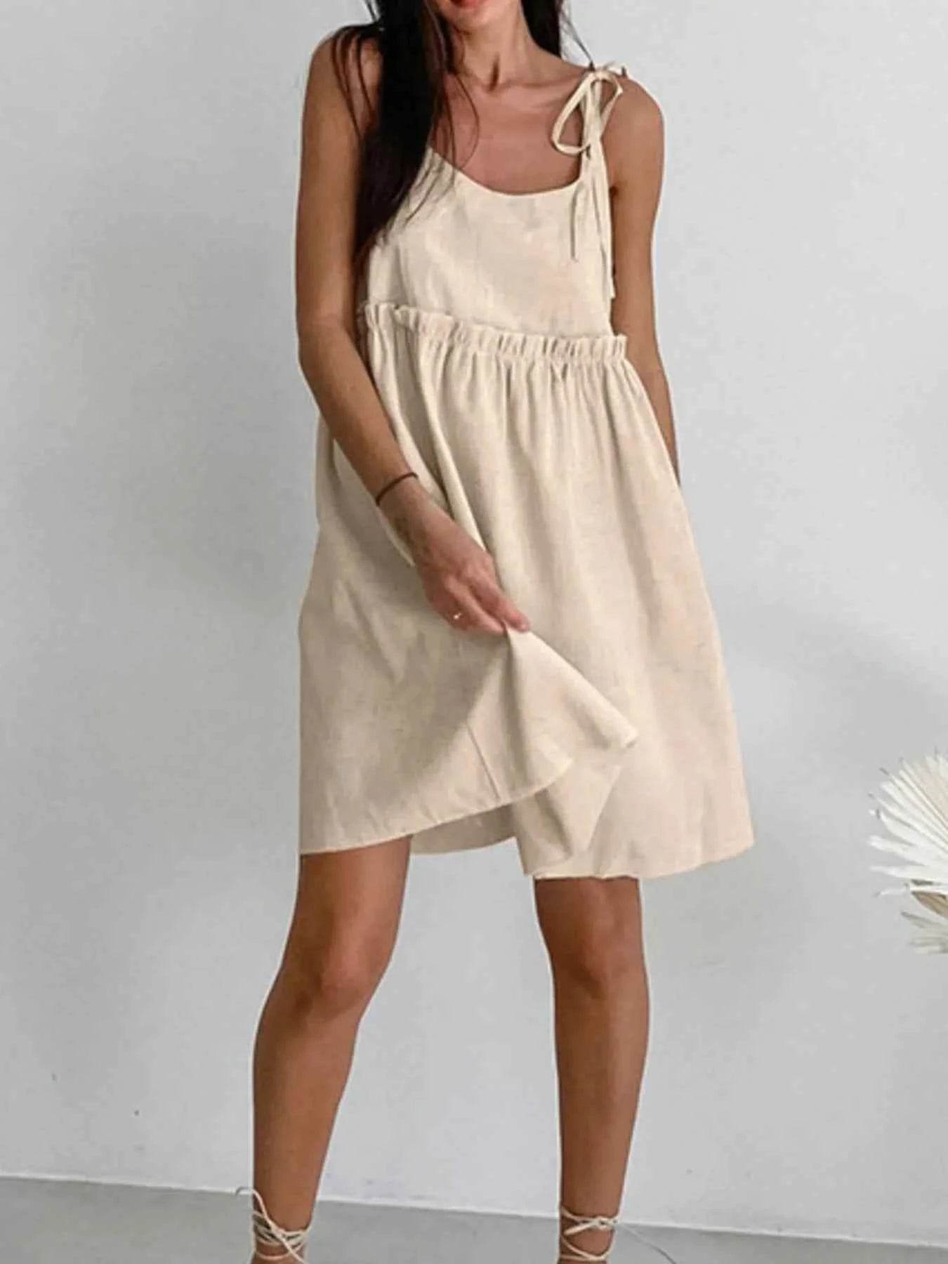 Tie-Shoulder Frill Mini Dress.