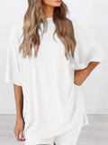 Plus Size Round Neck Set: Oversized Top and Shorts Set for Ultimate Comfort - EBYNN