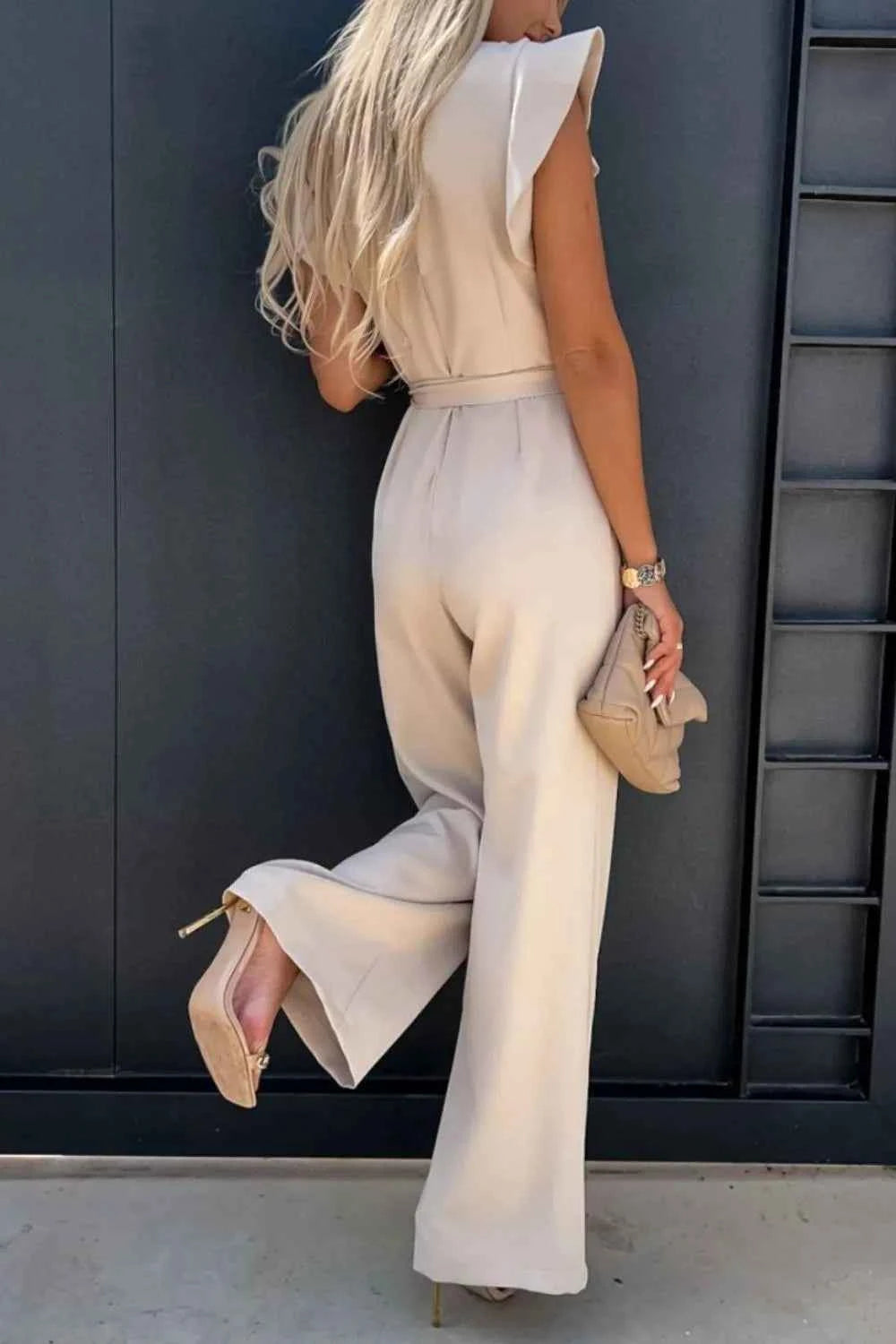 Round Neck Cap Sleeve Jumpsuit.