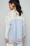 Lace Long Sleeve Striped Cardigan with Floral Patchwork.