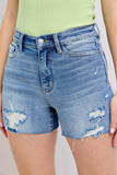 Judy Blue Plus Size High Waist Distressed Denim Shorts.