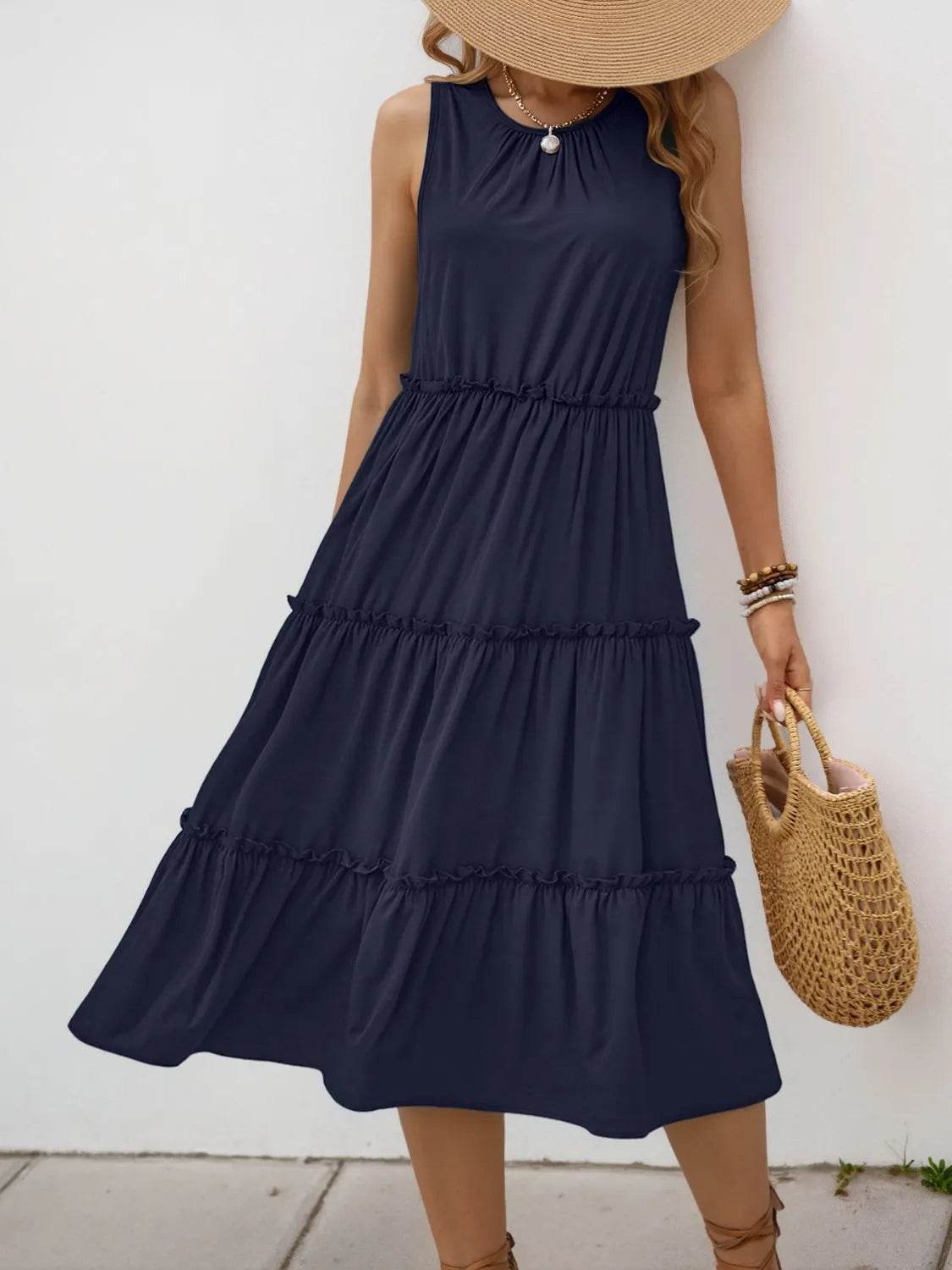 Frill Tiered Midi Dress - EBYNN