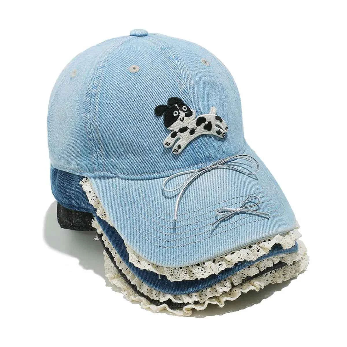Adjustable Dog Bow Baseball Cap - 100% Cotton.